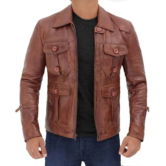 Men’s Distressed Brown Leather Biker Jacket