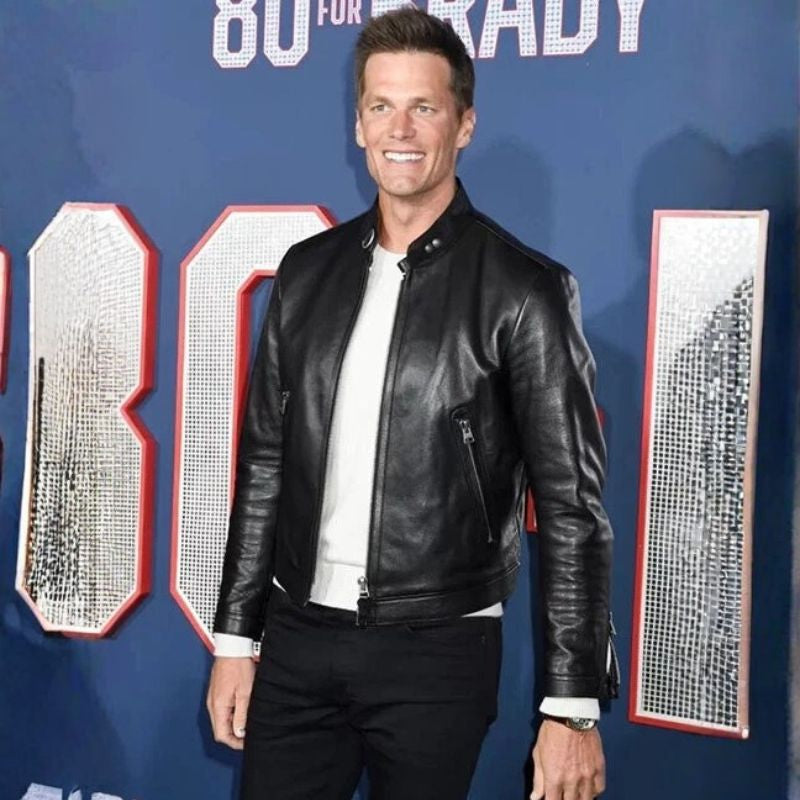 80 for Brady Tom Brady Black Leather Jacket