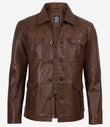 Men’s Distressed Brown Leather Biker Jacket