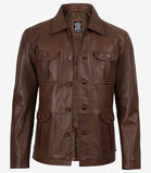 Men’s Distressed Brown Leather Biker Jacket