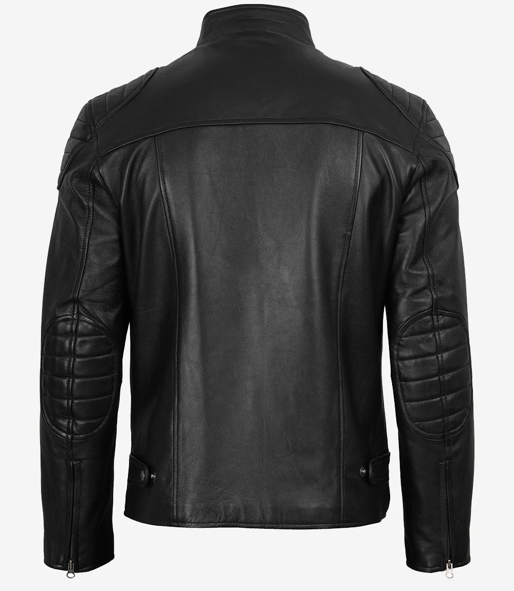 Mens Black Classic Cafe Racer Leather Jacket