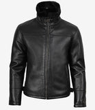 Men’s Real Shearling Sheepskin Black Bomber Leather Jacket