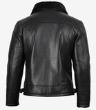 Men’s Real Shearling Sheepskin Black Bomber Leather Jacket