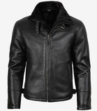 Men’s Real Shearling Sheepskin Black Bomber Leather Jacket