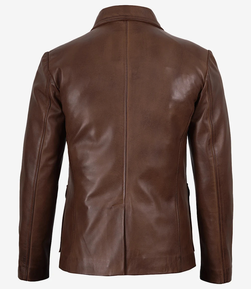 Men’s Distressed Brown Leather Biker Jacket