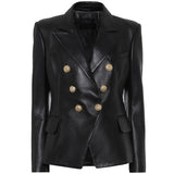 Kim Double Breasted Black Leather Blazer Women’s