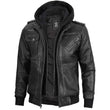 Mens Charcoal Real Leather Jacket With Detachable Hood