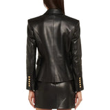 Kim Double Breasted Black Leather Blazer Women’s