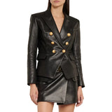 Kim Double Breasted Black Leather Blazer Women’s