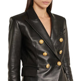 Kim Double Breasted Black Leather Blazer Women’s