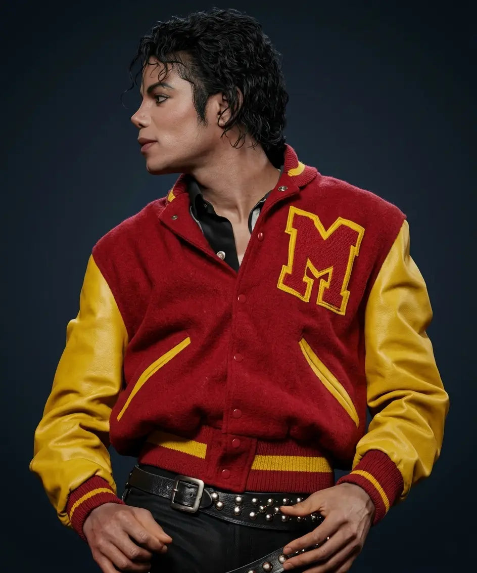 Michael Jackson Thriller Varsity Jacket  Retro Red Yellow Letterman