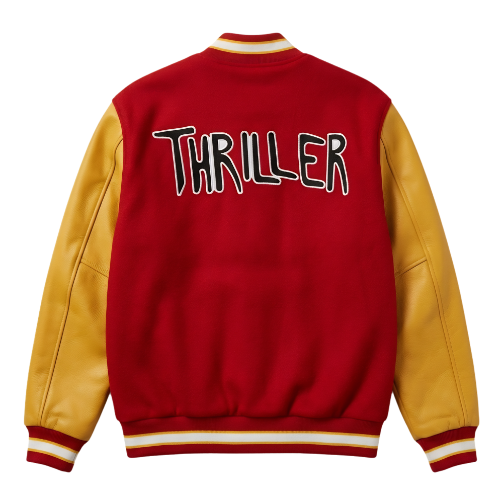 Michael Jackson Thriller Varsity Jacket  Retro Red Yellow Letterman