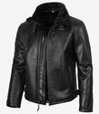 Men’s Real Shearling Sheepskin Black Bomber Leather Jacket