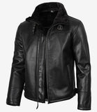 Men’s Real Shearling Sheepskin Black Bomber Leather Jacket