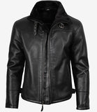 Men’s Real Shearling Sheepskin Black Bomber Leather Jacket