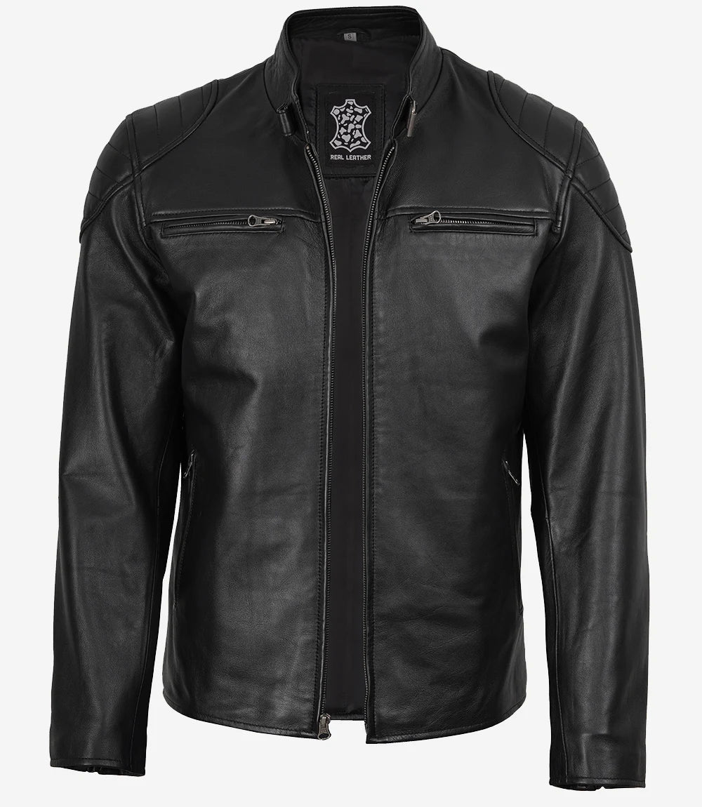 Mens Black Classic Cafe Racer Leather Jacket