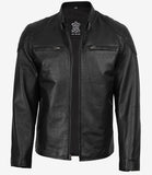 Mens Black Classic Cafe Racer Leather Jacket