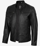 Mens Black Classic Cafe Racer Leather Jacket