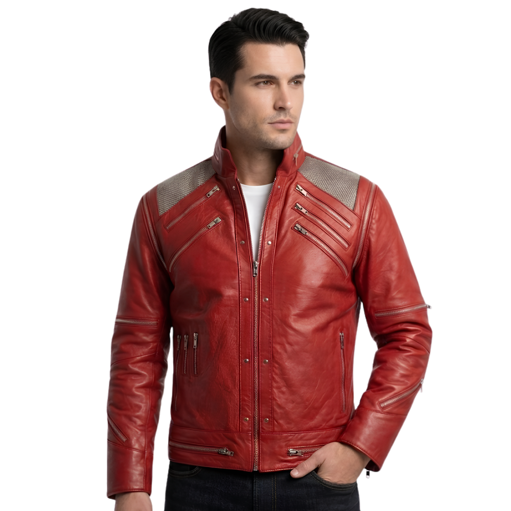 Michael Jackson Beat It Red Leather Jacket Detachable Sleeve
