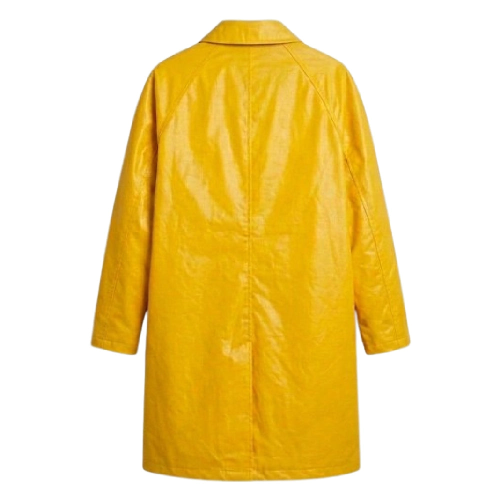 Back view of a yellow leather coat inspired by Ryan Gosling's outfit in Project Hail Mary