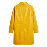 Back view of a yellow leather coat inspired by Ryan Gosling's outfit in Project Hail Mary