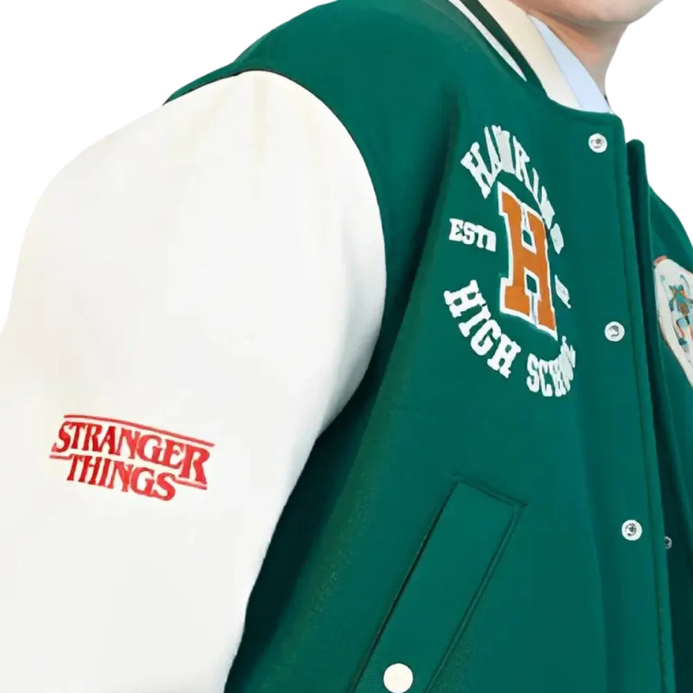 Strange Things Hawkins High School Green Wool-Blend Baseball Jacket