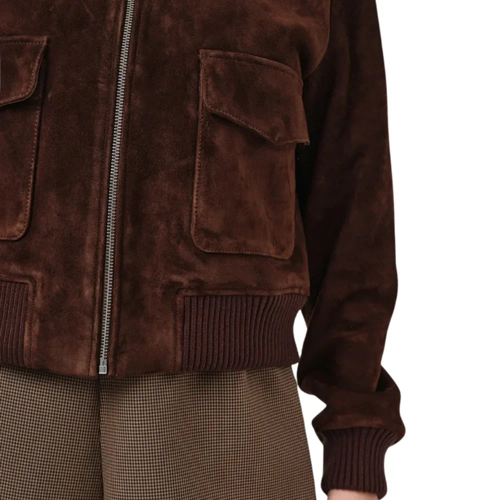 Womens Camel Lauren Brown Suede Bomber Jacket