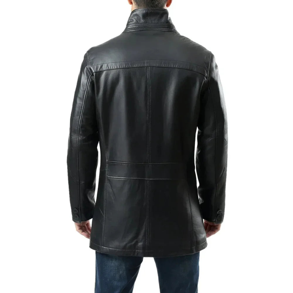 Murphy  Men's Real Lambskin Black Leather Car Coat - 3/4 Length Coat