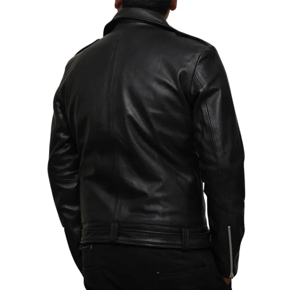 Negan Men's Black Belted Asymmetrical Moto Leather Jacket