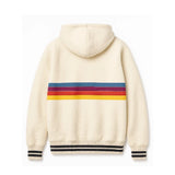 Back view of a Ryan Gosling striped hooded jacket.