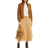 Womens Camel Lauren Brown Suede Bomber Jacket