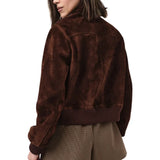 Womens Camel Lauren Brown Suede Bomber Jacket