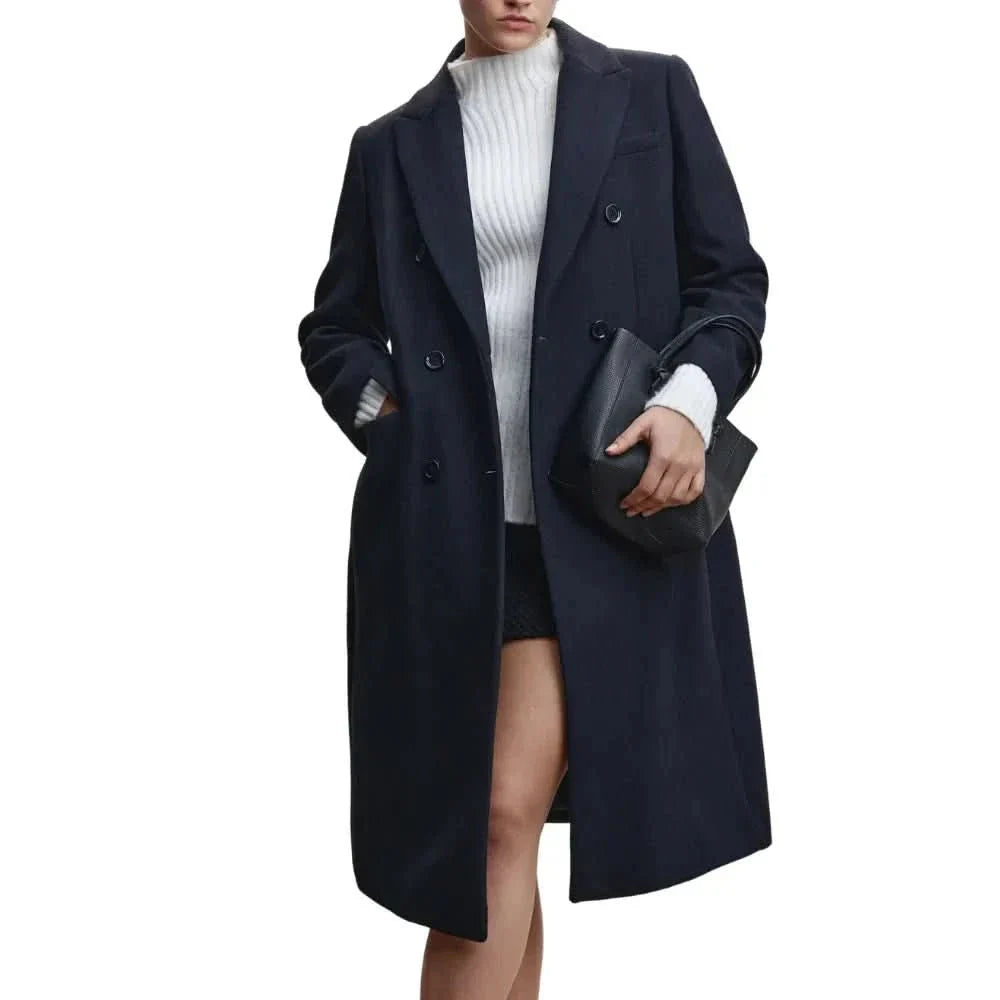 Women’s Navy Blue Long Wool Coat